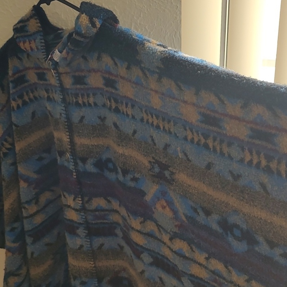 Boho Patterned Hooded Jacket in Blue - Picture 4 of 4